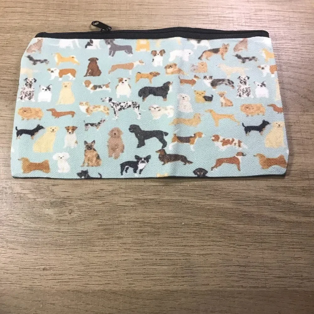 Blue Dog Patterned Zipper Makeup Bag Pouch